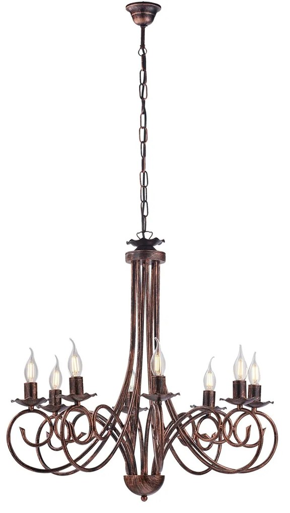 Lampadario Provenzale Candelabro Alma 8 Luci Ferro Battuto Nero E Rame