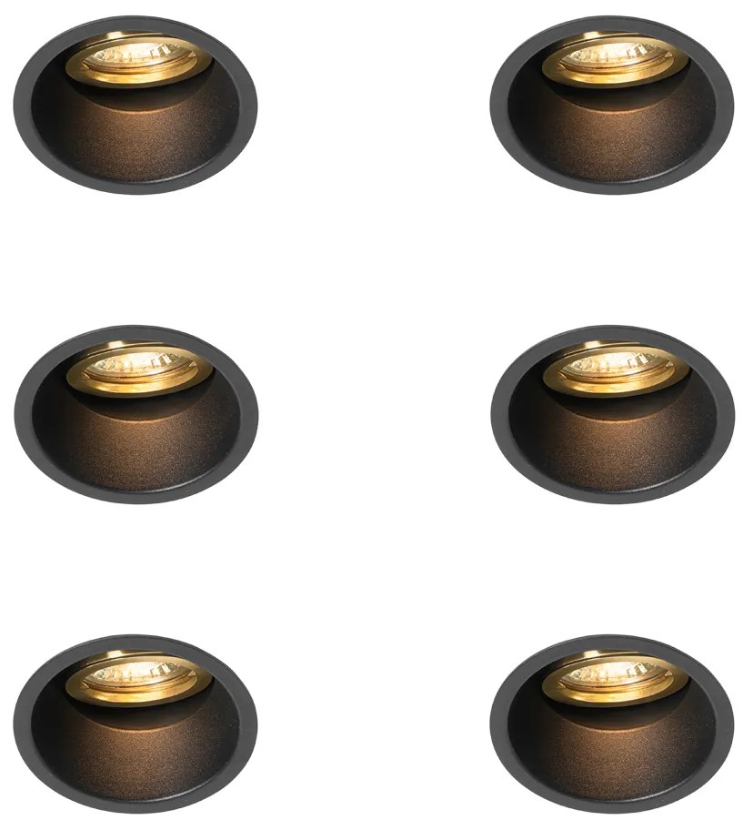 Set di 6 faretti da incasso moderni neri con oro, ruotabili e inclinabili - Alloy