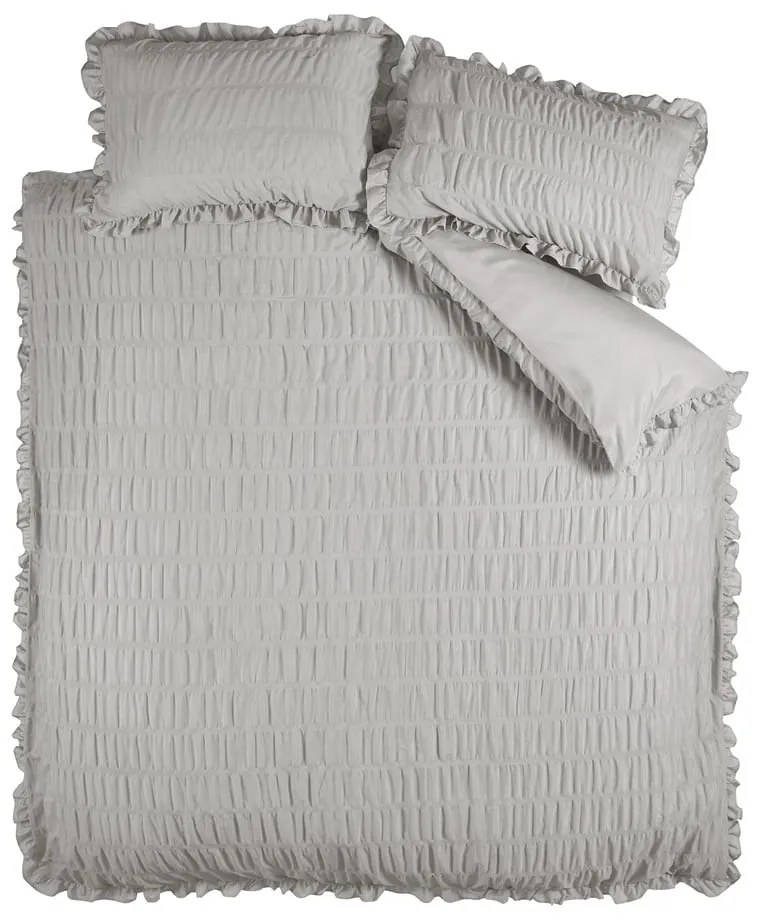 Set copripiumino e federa grigio in crêpe per letto matrimoniale 200x200 cm Seersucker Frill – Catherine Lansfield