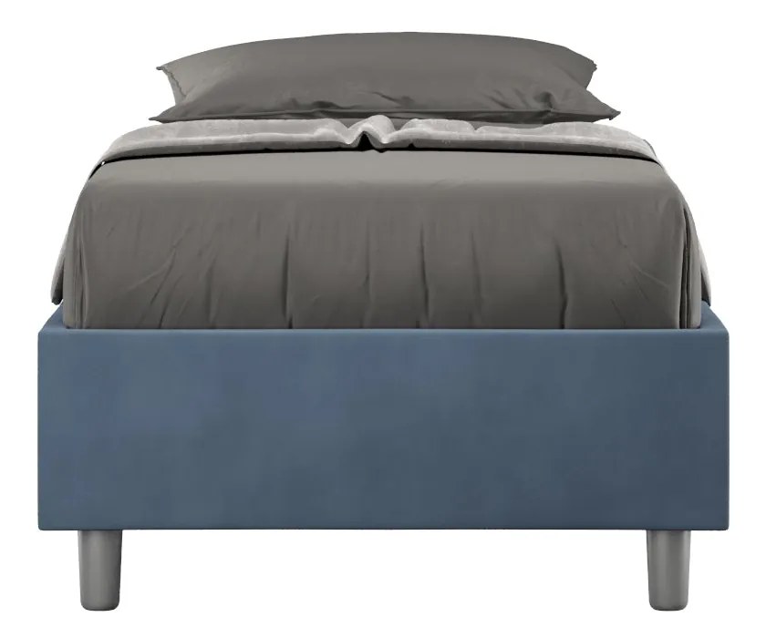 Letto singolo 80x200 imbottito senza testiera, con rete o contenitore, Blu / Con Rete
