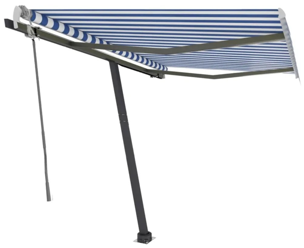 Tenda da Sole Retrattile Manuale con LED 300x250cm Blu e Bianco