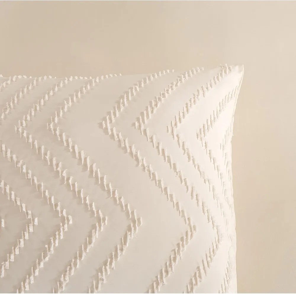 Set lenzuola letto una piazza e mezza in microfibra crema 140x220 cm Pure Zigzag - Good Morning