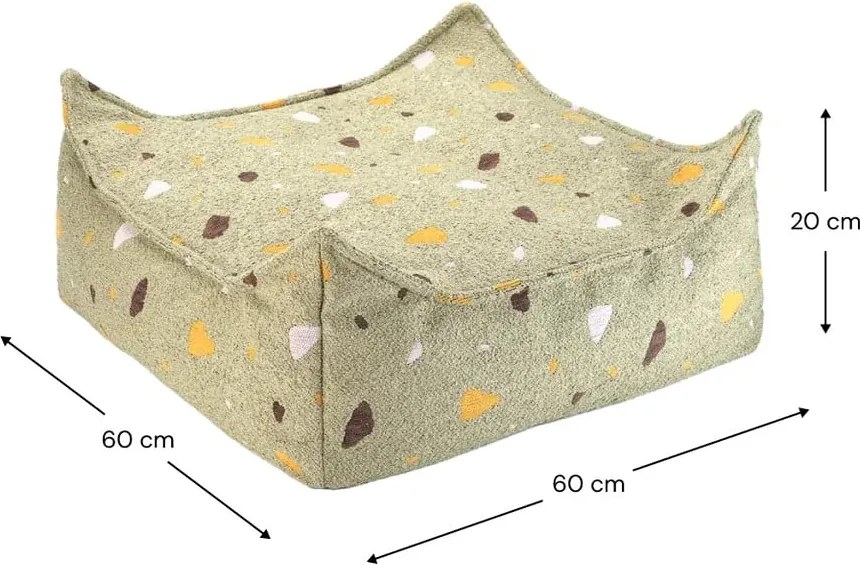 Pouf a sacco per bambini verde con rivestimento in bouclé e ciniglia Terrazzo Square – Wigiwama
