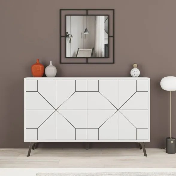 Madia Moderna 4 Ante 123 Cm Design Geometrico Piedi Metallici Dune Bianca