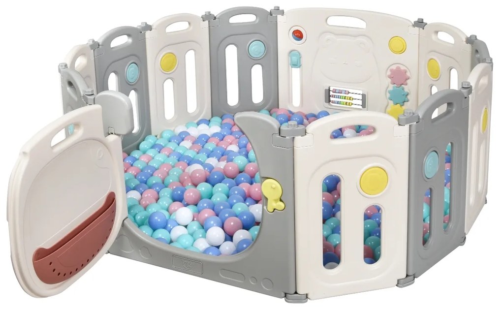 Costway Recinto per bambini da giocare con 12 pannelli, Centro di attività box pieghevole per bimbi, porta con chiusura, 160x118x64cm