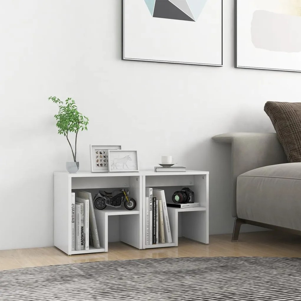 Comodini 2 Pz Bianchi 40x30x40 Cm İn Legno Multistrato /