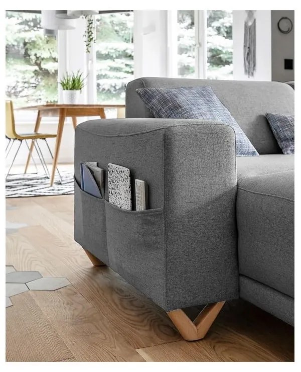 Divano angolare grigio allungabile e con contenitore (penisola a destra/a U) Classy Sophie – Miuform