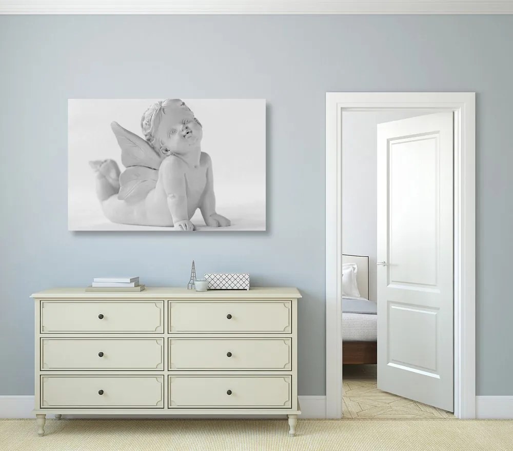 Quadro su tela – Statua d'angelo adorabile in bianco e nero