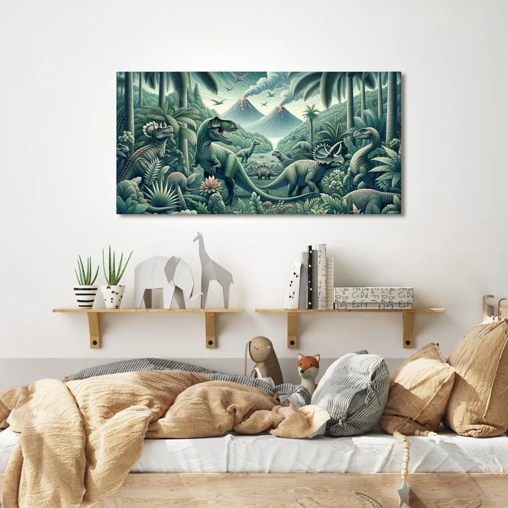 Quadro su tela – Mondo preistorico dei dinosauri nella giungla