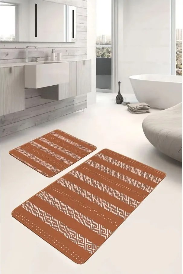 Set di tappetini per il bagno marroni in velluto 2 pz 60x100 cm – Mila Home