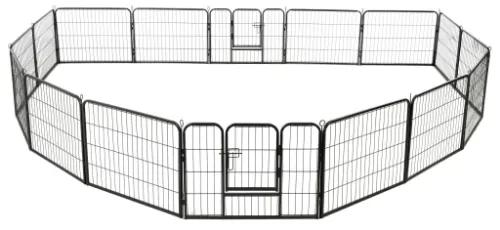 Box per Cani con 16 Pannelli in Acciaio 60x80 cm Nero