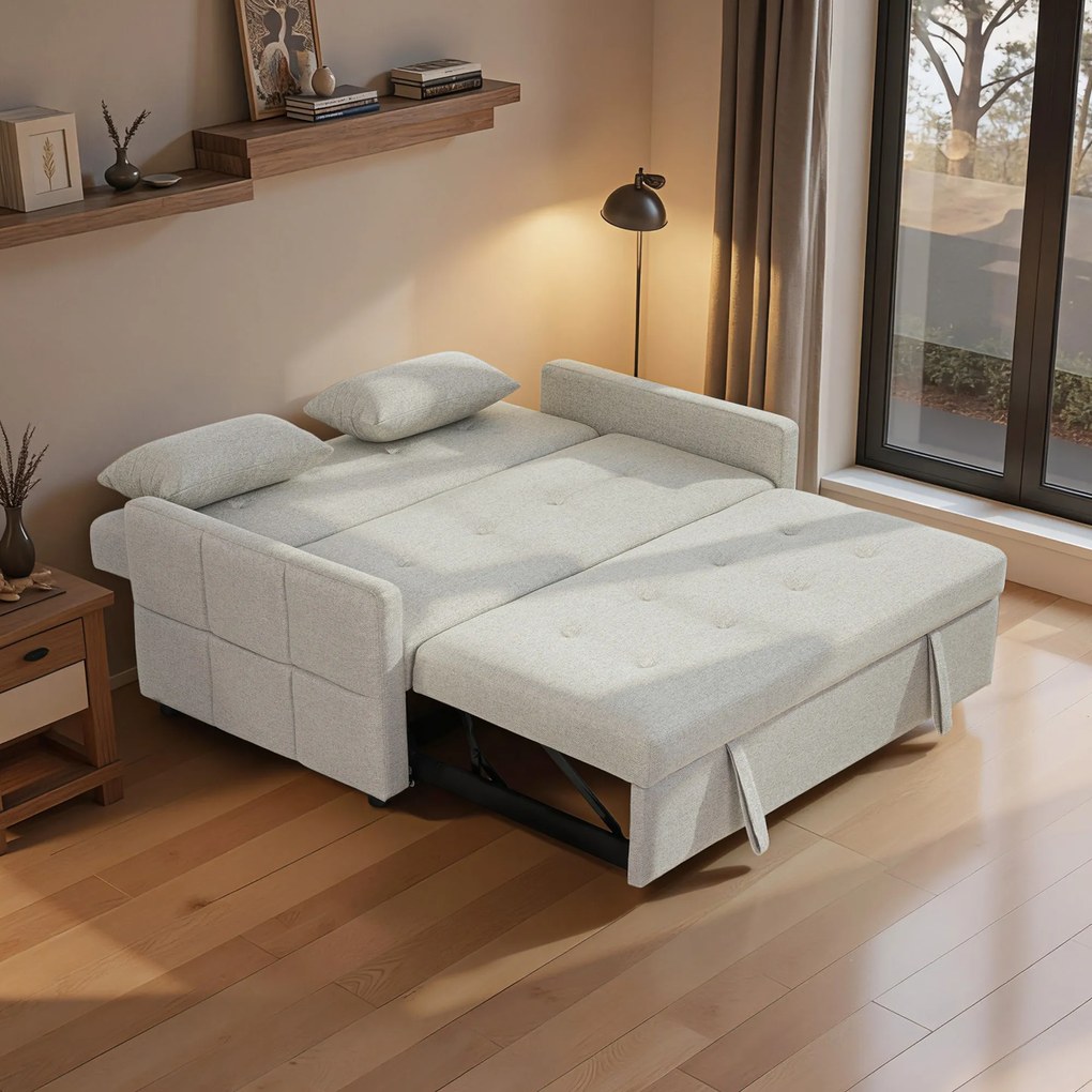Divano Letto 2 Posti Convertibile Apertura Clic Clac con 2 Cuscini in Tessuto Marrone Chiaro...