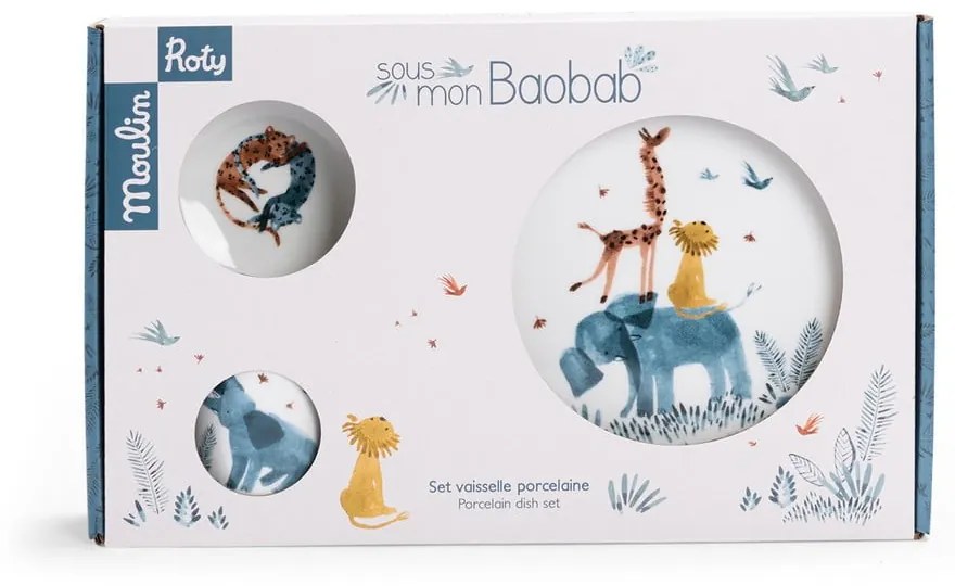 Set da pranzo per bambini in porcellana 3 pezzi Sous mon Baobab - Moulin Roty