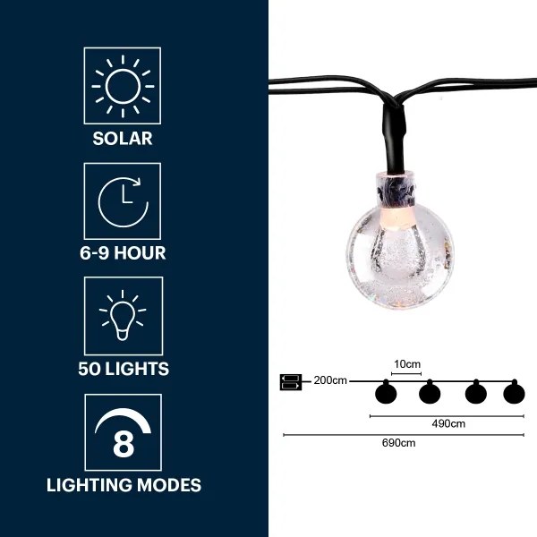 Grundig - Catena LED solare 50xLED/8 funzioni 6,9m bianco caldo