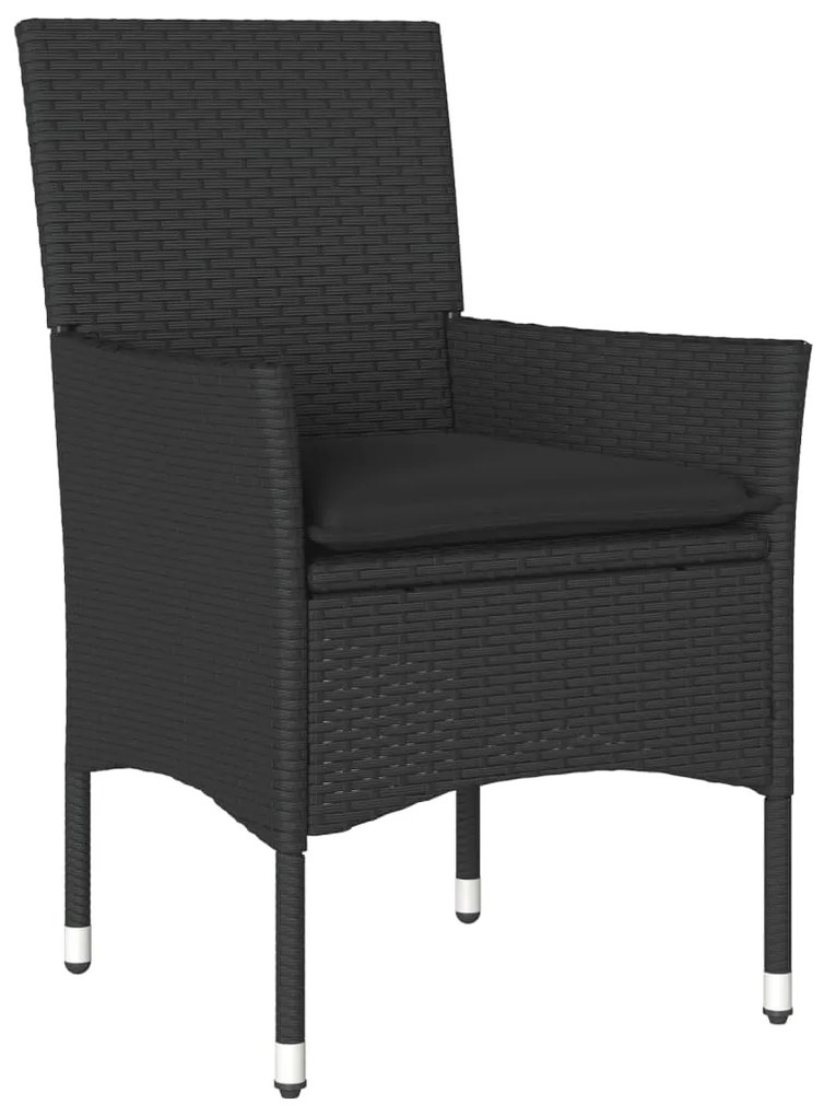 Set pranzo da giardino 7 pz nero con cuscini polyrattan acacia