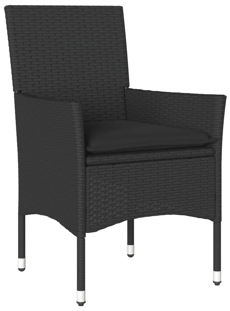 Set pranzo da giardino 7 pz nero con cuscini polyrattan acacia