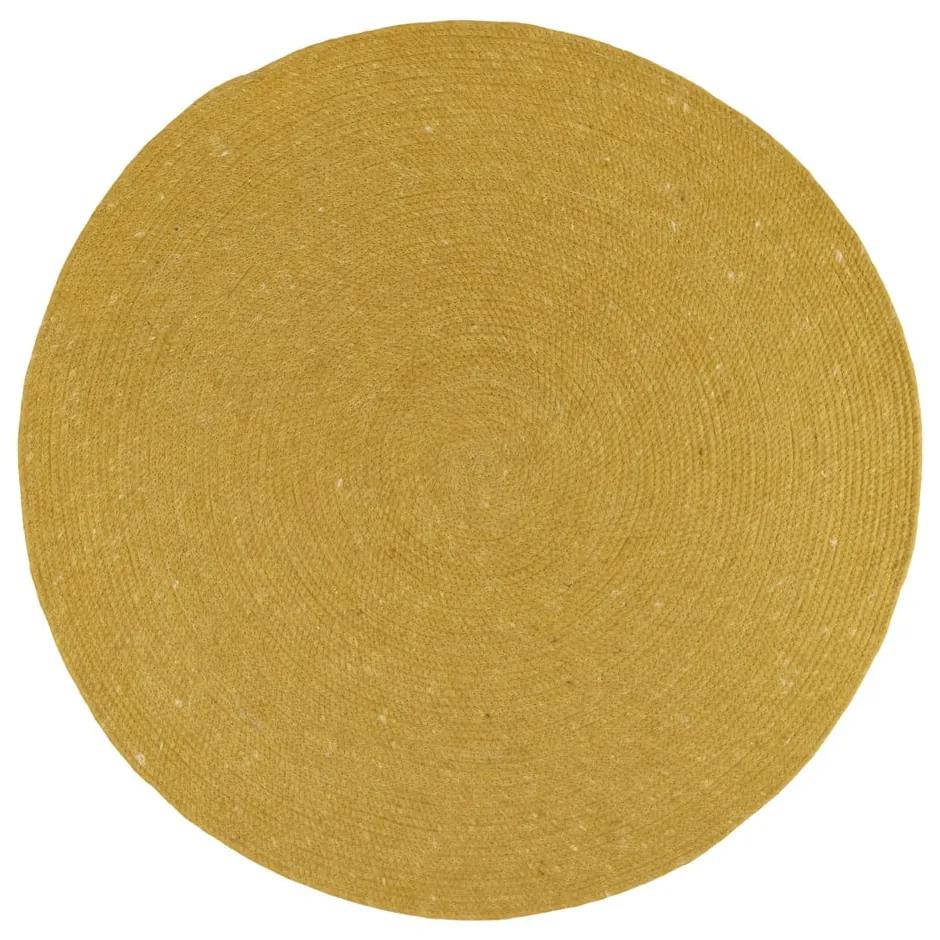 Tappeto in misto lana e cotone giallo senape, fatto a mano, ø 110 cm Neethu - Nattiot