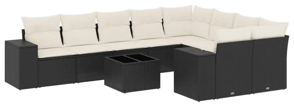 Set divani da giardino 10pz con cuscini in polyrattan nero