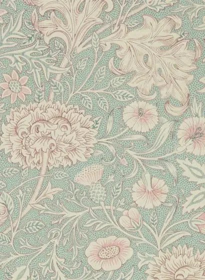 Morris & Co Carta da parati Double Bough - Teal/ Rose