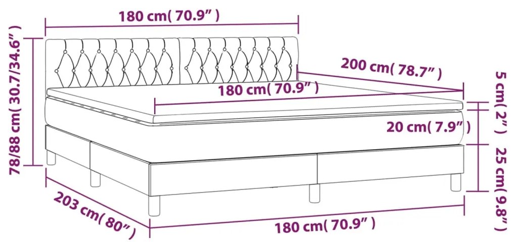 Letto a Molle con Materasso e LED Verde Scuro 180x200cm Velluto