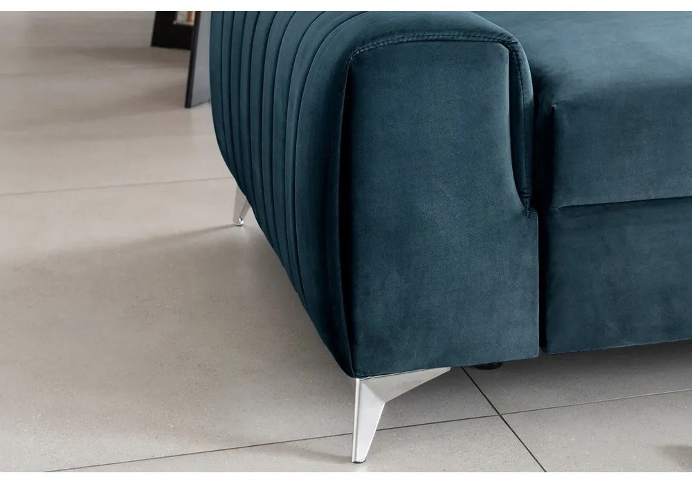 Divano blu allungabile e rivestimento in velluto 261 cm Laurence – ELTAP