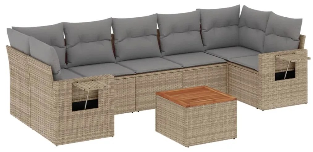 Set Divano da Giardino 8 pz con Cuscini Beige in Polyrattan