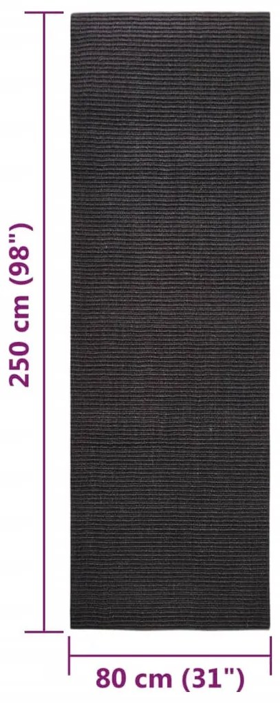 Tappeto in Sisal Naturale 80x250 cm Nero