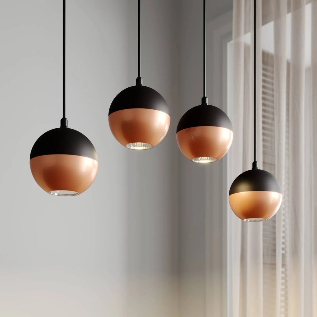 HELAM Lampada a sospensione Midnight in nero/rame a 4 luci lunga