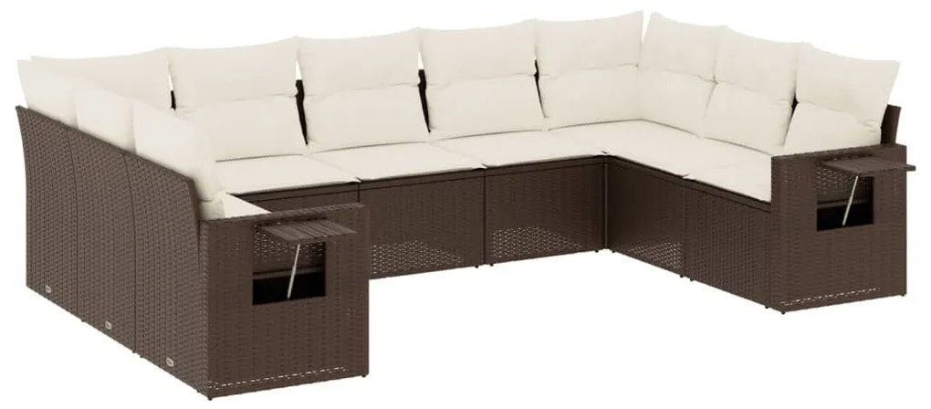 Set divani da giardino 9pz con cuscini marrone in polyrattan