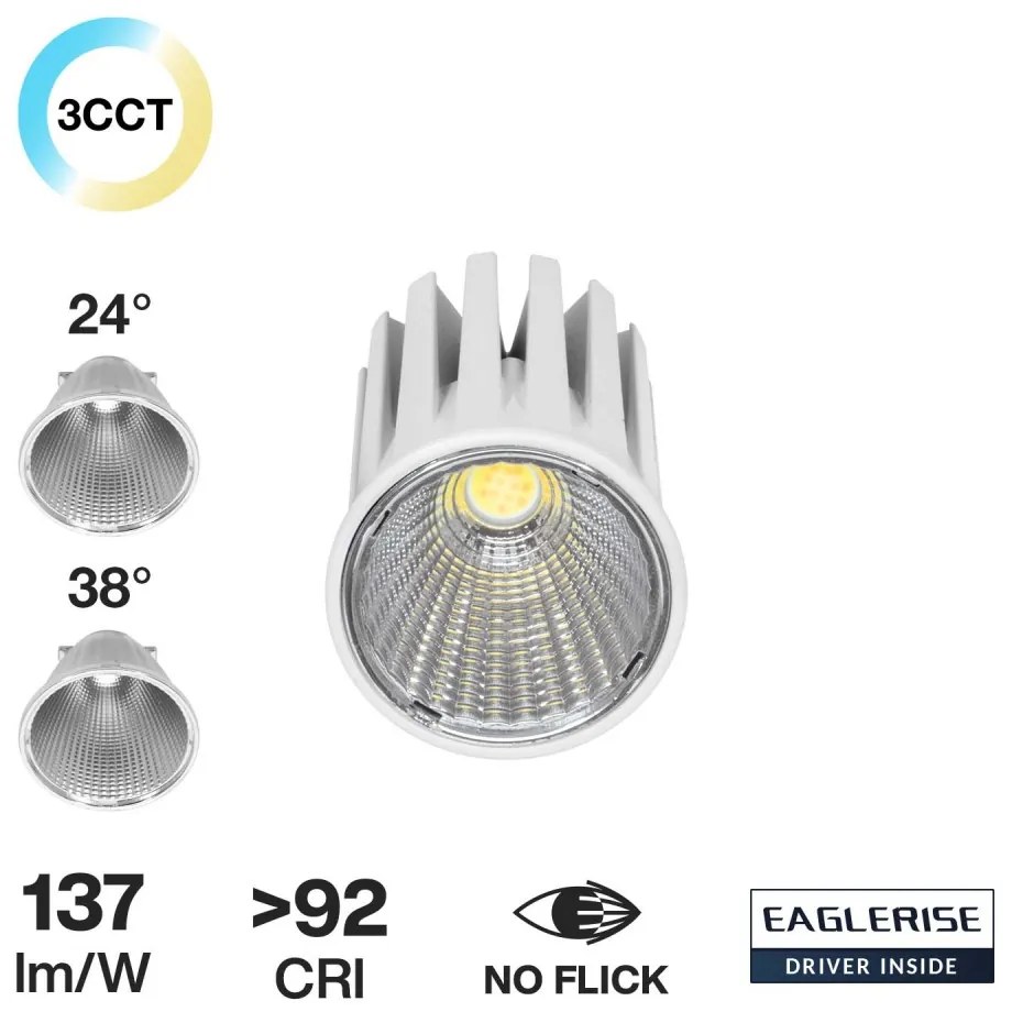 Lampada LED GU10 12W Alta potenza Angolo 24°/38° Bianco CCT Bridgelux Colore Bianco Variabile CCT