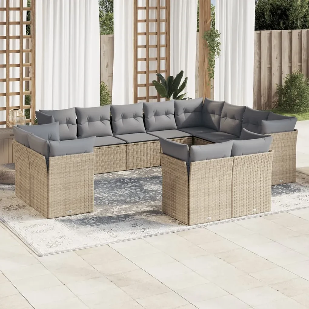 Set divani da giardino 12 pz con cuscini beige in polyrattan