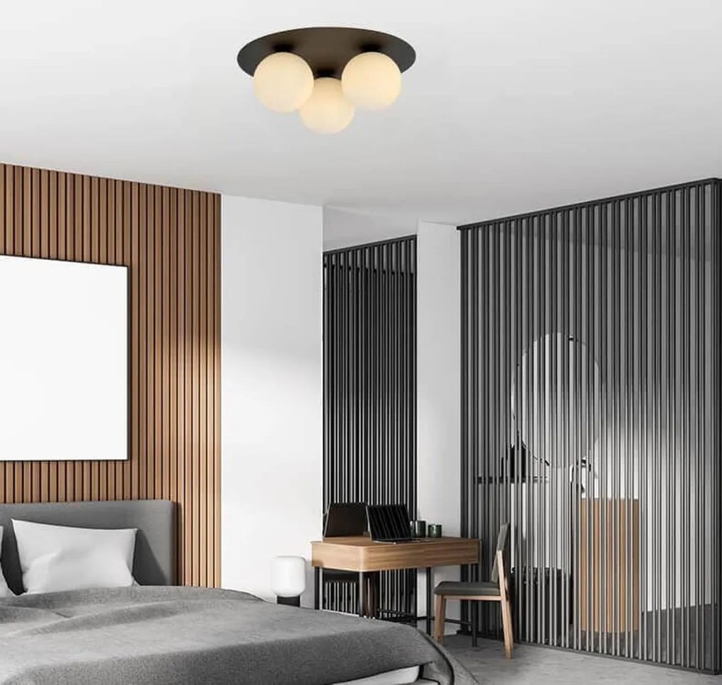 Lampada da soffitto Solar Nera con sfere satinate E14