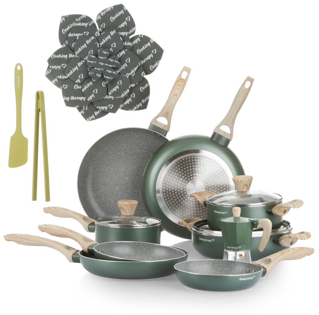 Batteria pentole 18 pezzi verde Cooking Therapy