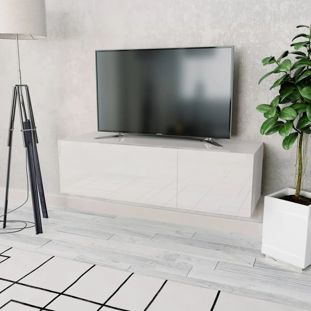 Mobile tv in truciolato 120x40x34 cm bianco lucido