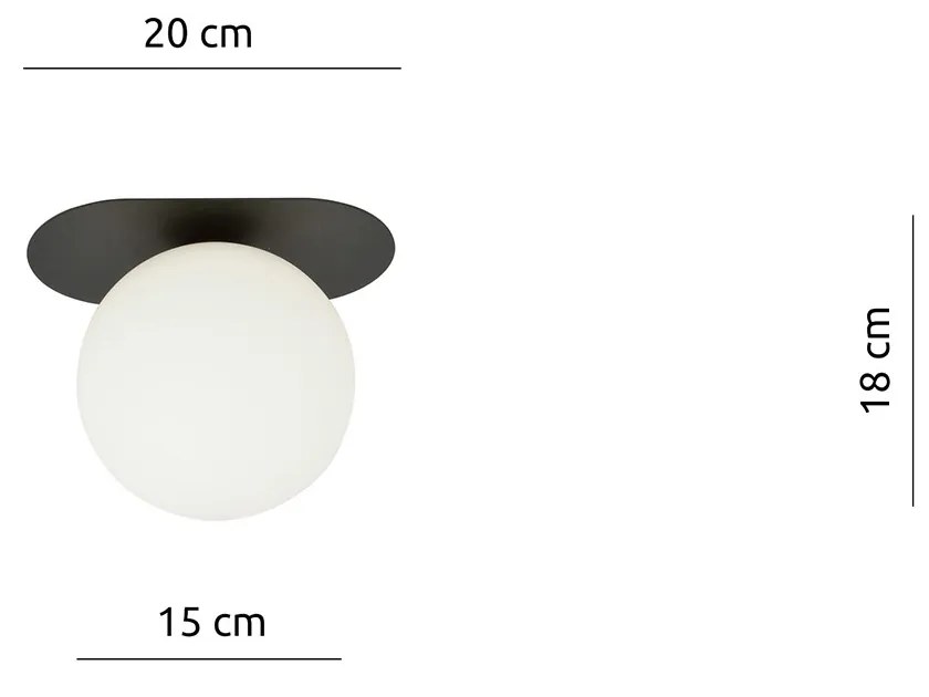 Plafoniera Minimal 1 Luce Teia In Acciaio Nero E Sfera Vetro Opale