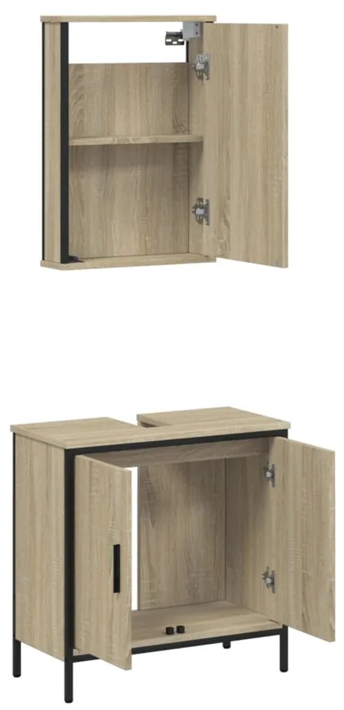 Set mobili da bagno 2 pz rovere sonoma in legno multistrato