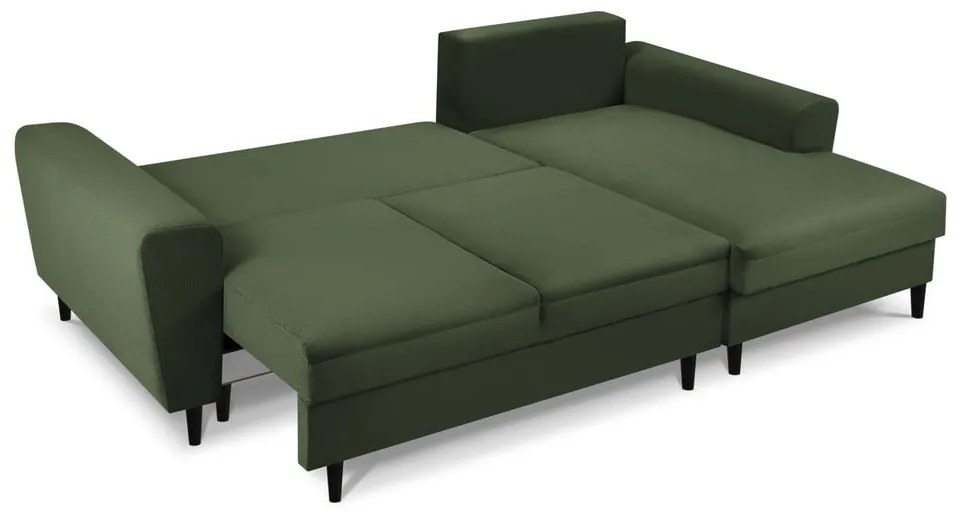 Divano angolare verde allungabile e con contenitore (con penisola a destra/con chaise lounge) con rivestimento in velluto a coste Kyoto – Cosmopolitan Design