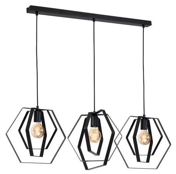 Lampadario su filo HEXAGON 3xE27/60W/230V nero