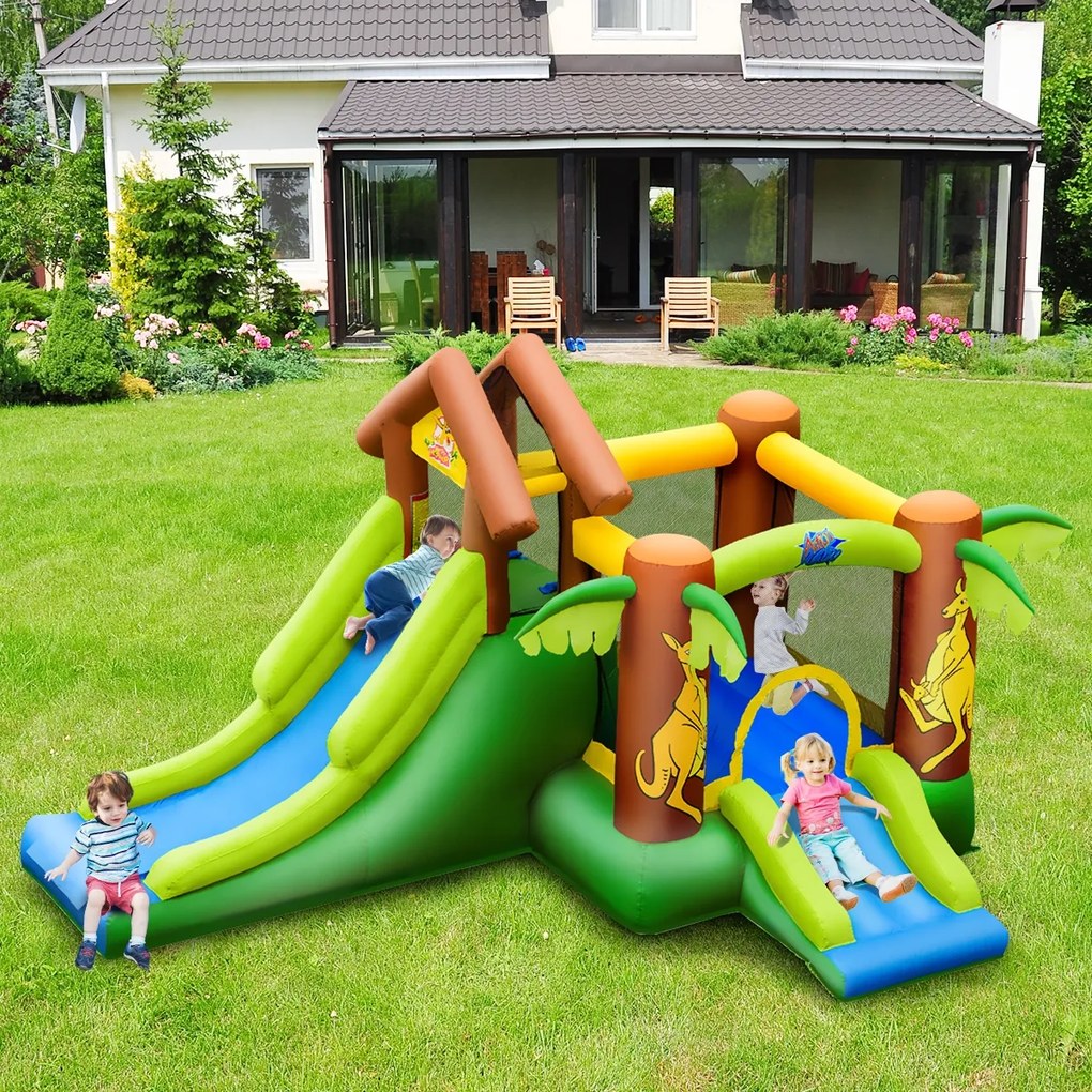 Costway Casa gonfiabile con scivoli muro per arrampicata e trampolino, Castello gonfiabile per bambini 3-10 anni con palline e pali