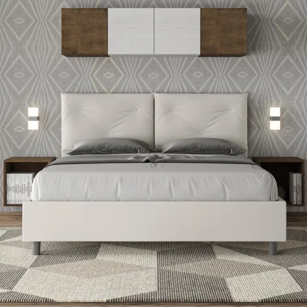 Letto contenitore imbottito 160x210 similpelle bianco Appia