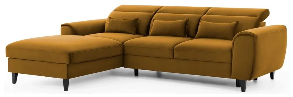 Divano angolare giallo allungabile/con contenitore (con penisola a sinistra/con chaise lounge) e rivestimento in velluto Foble – ELTAP