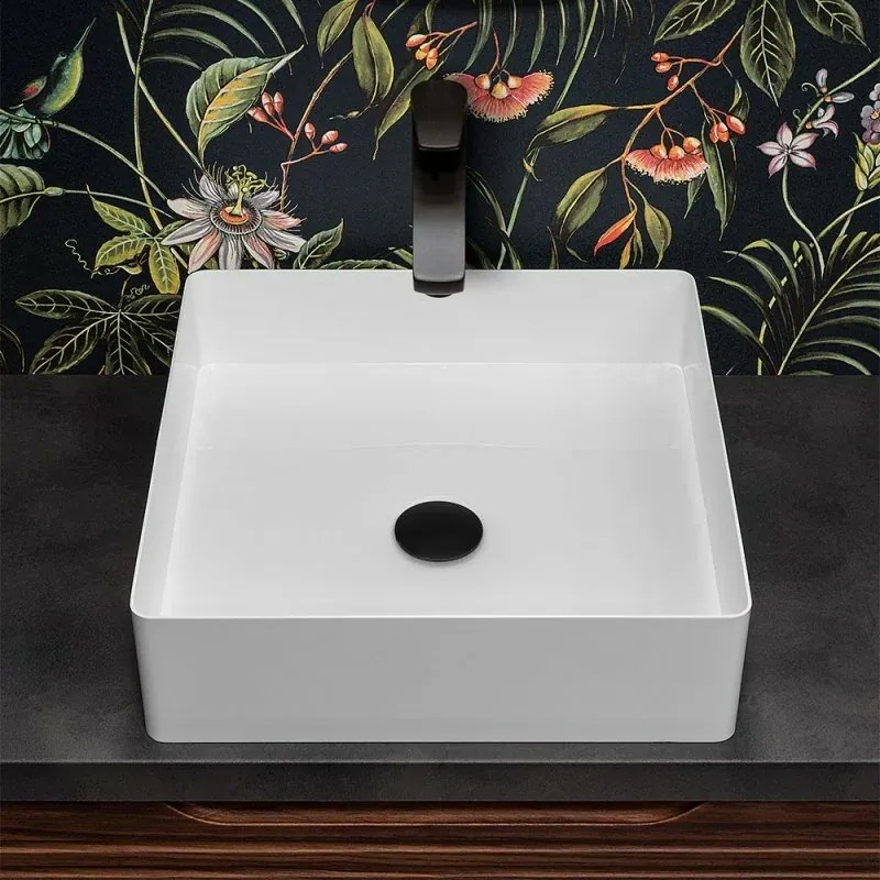 Lavabo da appoggio quadrato 45 cm in acciaio inox bianco opaco Goya