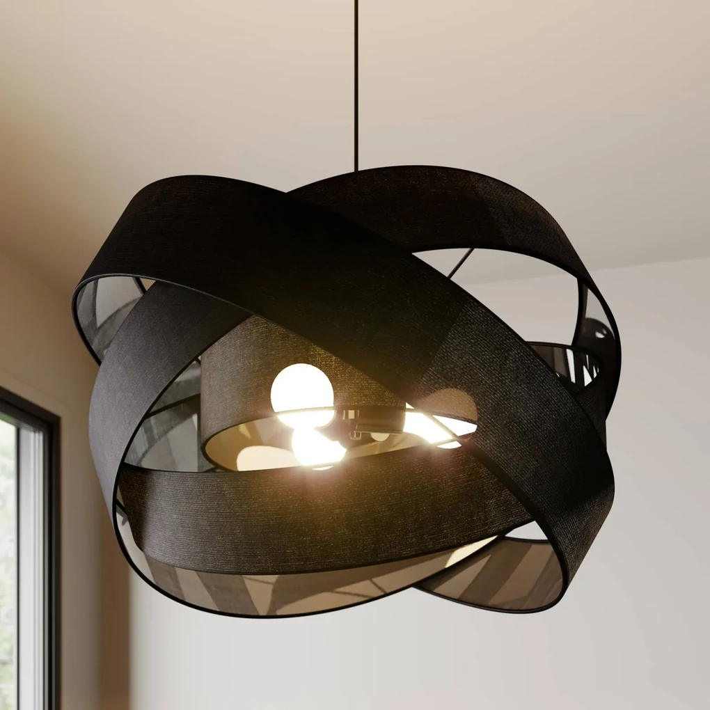 Lindby lampada a sospensione Simaria, nero, tessuto, Ø 60 cm, E27