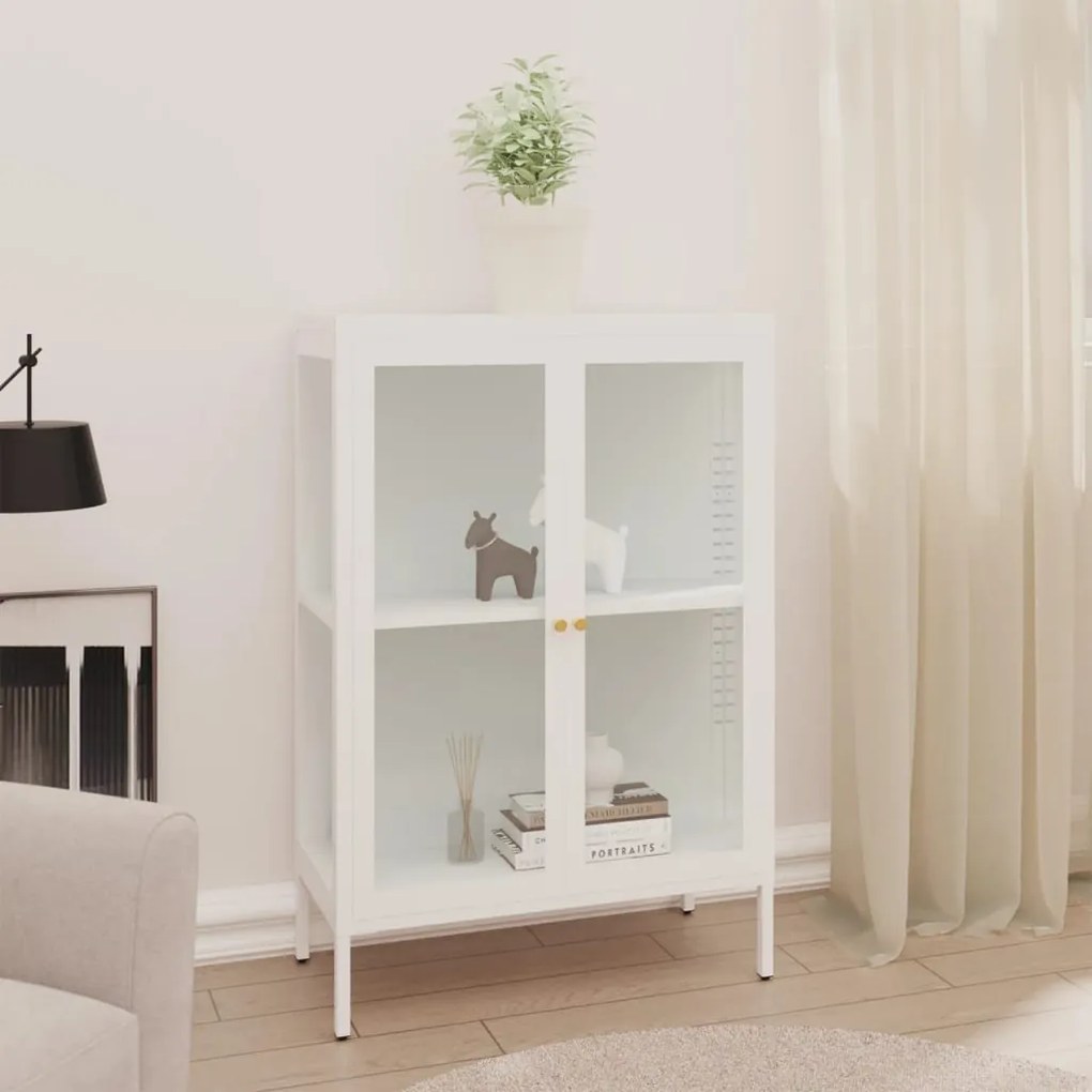 Credenza Bianca 75x35x105 Cm İn Acciaio E Vetro /
