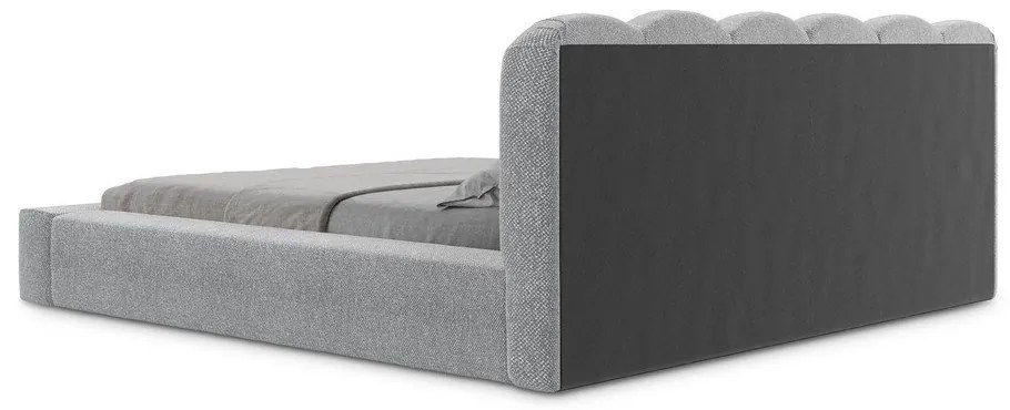 Letto matrimoniale imbottito grigio con contenitore con griglia 140x200 cm Mano - Makamii