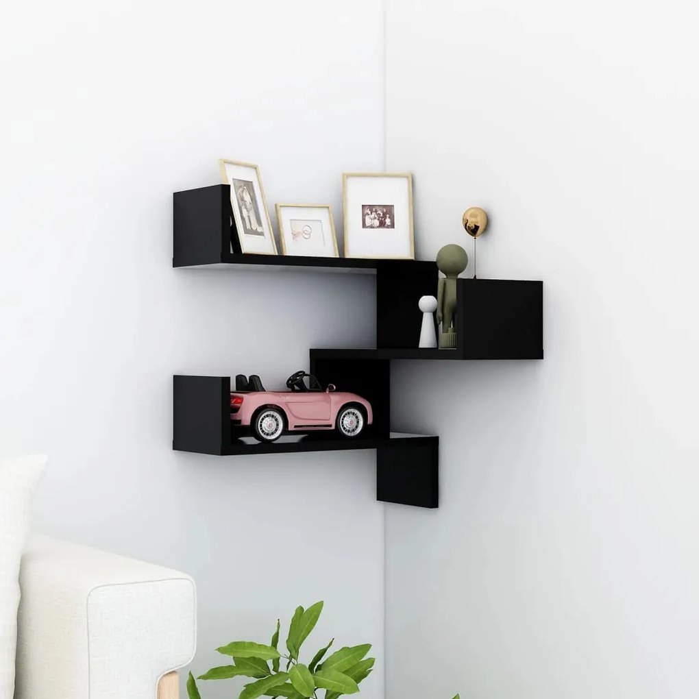 Scaffale Angolare A Muro Nero 40x40x50 Cm Legno Multistrato /