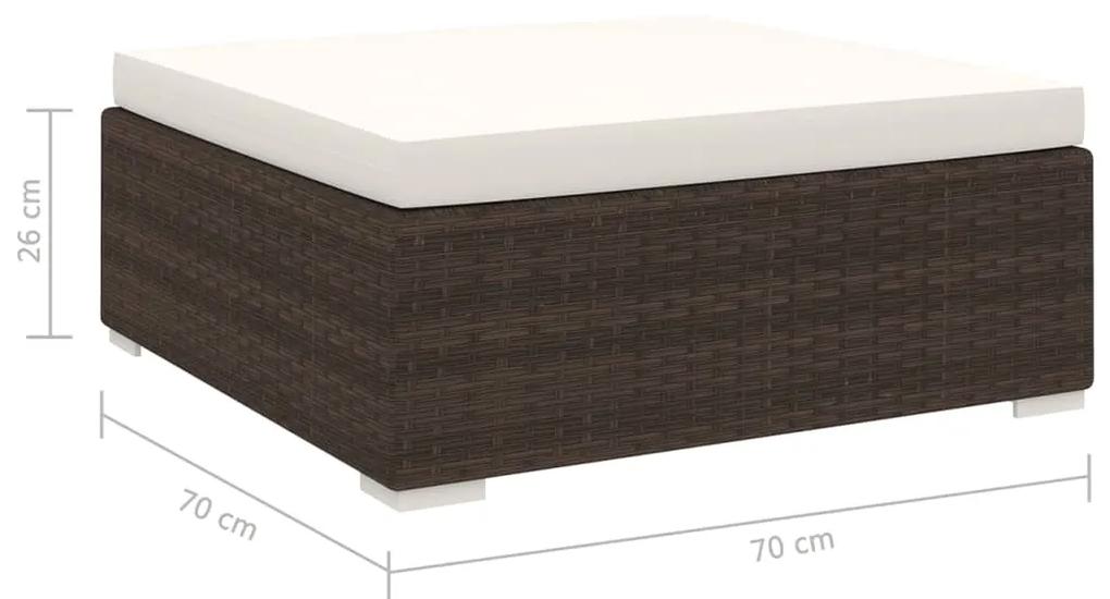 Poggiapiedi modulare 1 pz con cuscino in polyrattan marrone