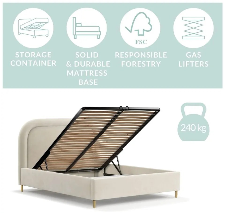 Letto matrimoniale imbottito beige con spazio contenitivo e rete 160x200 cm Mija - Maison de Rêve