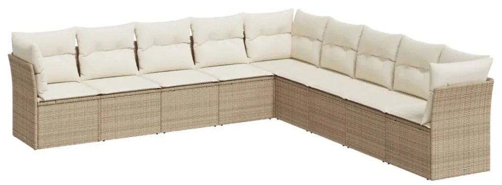 Set Divano da Giardino 9 pz con Cuscini Beige in Polyrattan