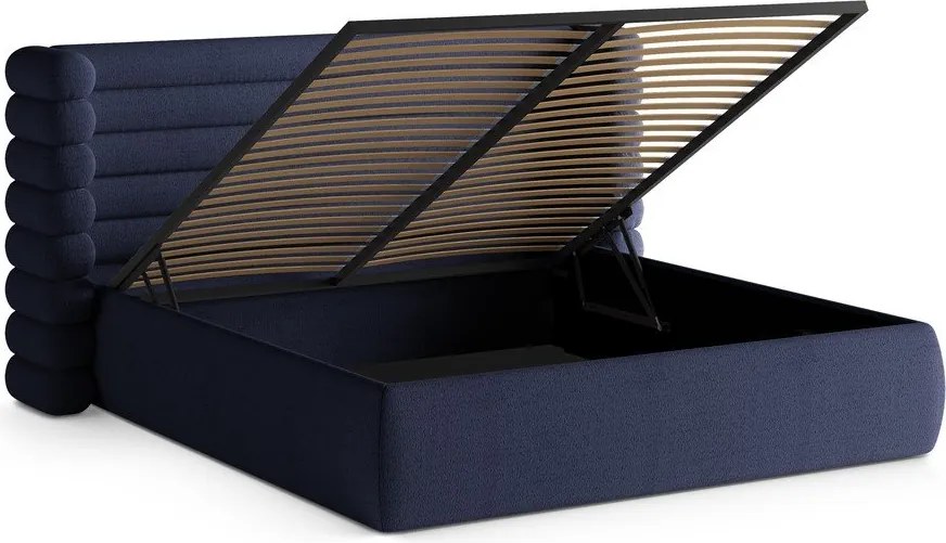 Letto matrimoniale imbottito blu con contenitore con rete inclusa 180x200 cm Mount – Micadoni